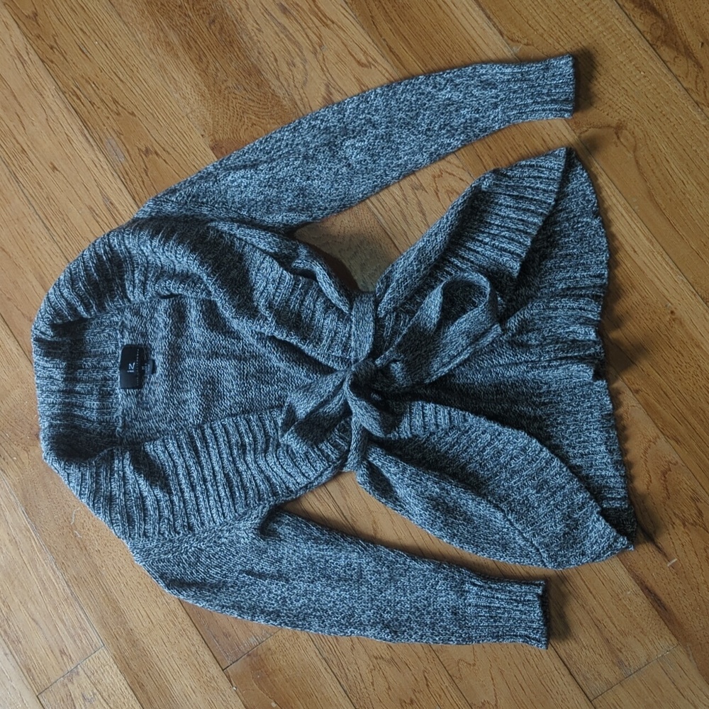 Mixed Gray Tie Cardigan Sweater